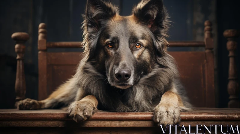 Epic Portraiture of a German Shepherd on a Wooden Chair AI Image