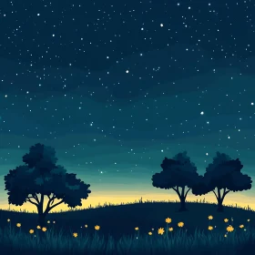 Peaceful Night Scene with Stars