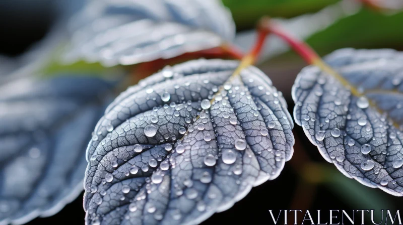 Lush Gardenscapes: Water Drops on Silver-Gray Leaves AI Image