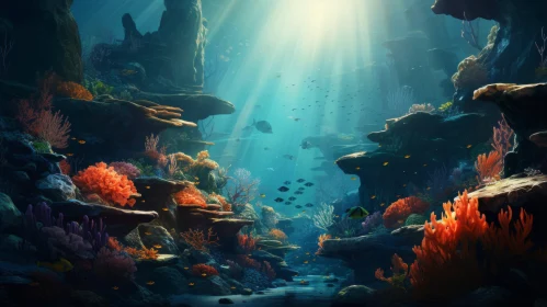 Underwater Marvel: Sunlit Scene with Vibrant Corals and Fishes