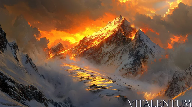 Golden Mountains During Sunset AI Image