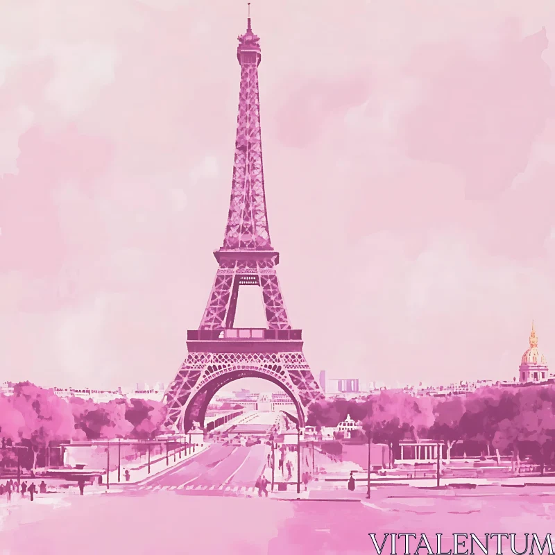 Eiffel Tower in Pink Hues, Paris AI Image