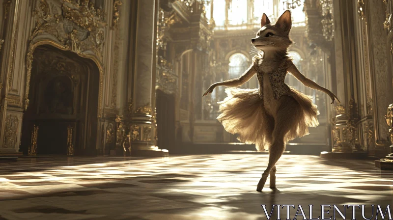 AI ART Ballerina Fox in Golden Hall