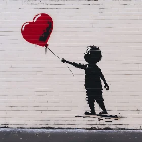 Child with Heart Balloon Street Art