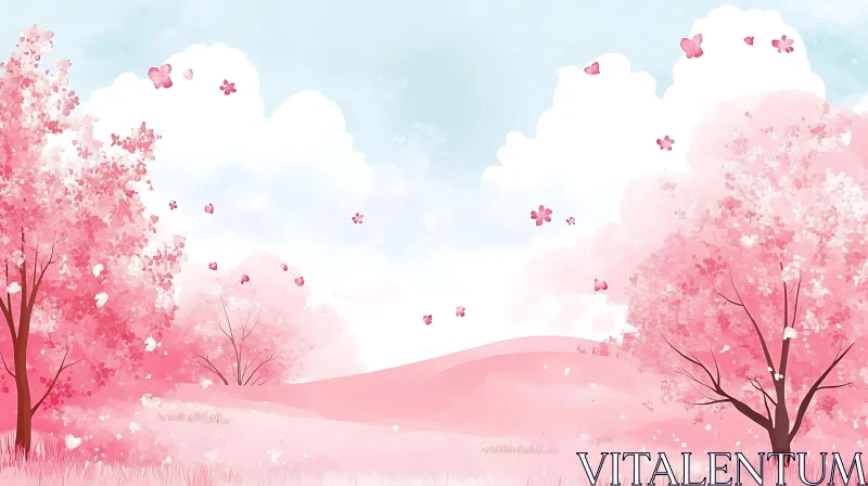 Pastel Pink Cherry Blossom Dreamscape AI Image