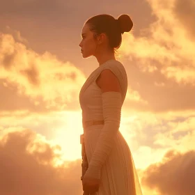 Profile of Woman in Dress at Sunset