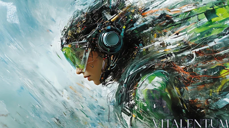 Advanced Cyborg Artwork with Technological Headgear AI Image