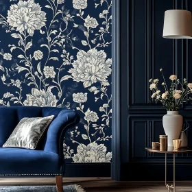 Blue Interior with Floral Design