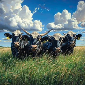 Cattle Grazing in Summer Meadow