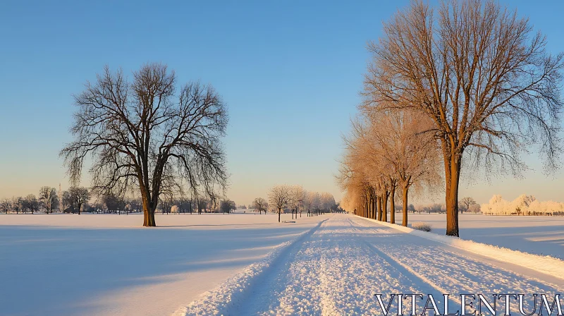 Snowy Winter Scene with Bare Trees AI Image