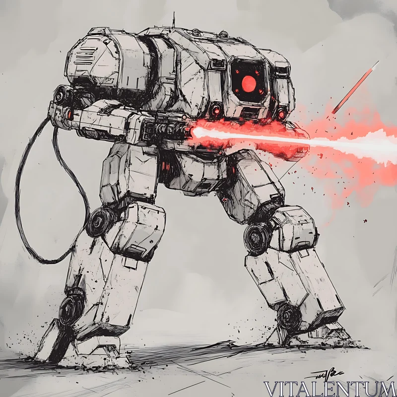 Monochrome Mech Warrior with Red Laser AI Image