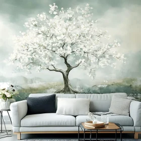 Peaceful White Tree in Bloom Background