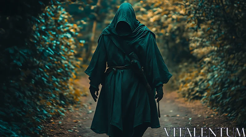 AI ART Cloaked Wanderer in the Woods