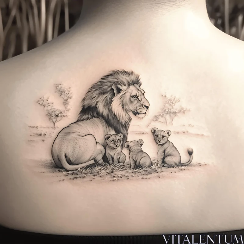 Lion Family Tattoo in Black and Grey AI Image