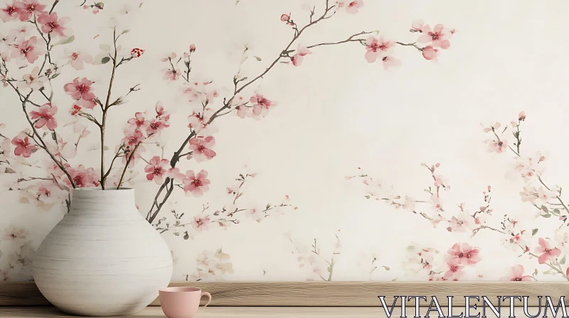 Floral Serenity with Vase and Blossoms AI Image