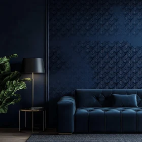 Stylish Navy Room with Plant and Sofa