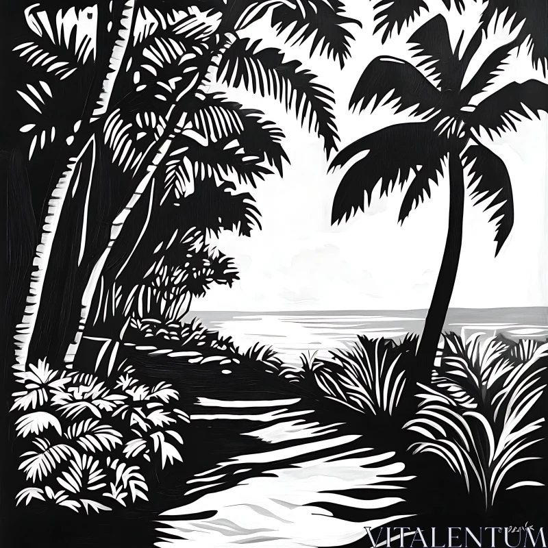 AI ART Black and White Island View