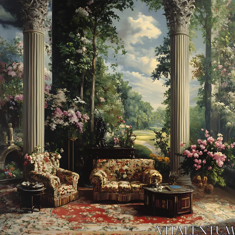 Classic Interior Garden View Art AI Image