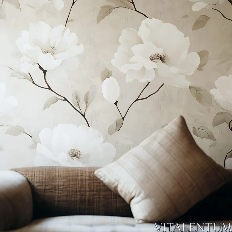 AI ART Floral Interior with Couch and Pillow