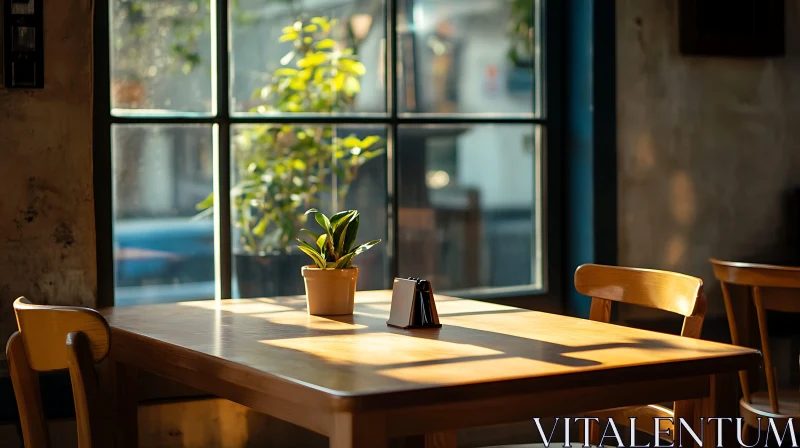 Sunlit Table in Cozy Interior AI Image