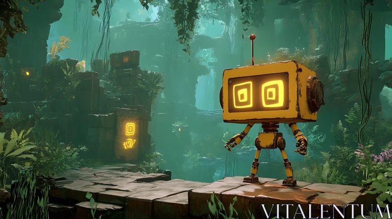 Lost Robot in the Ancient Jungle AI Image