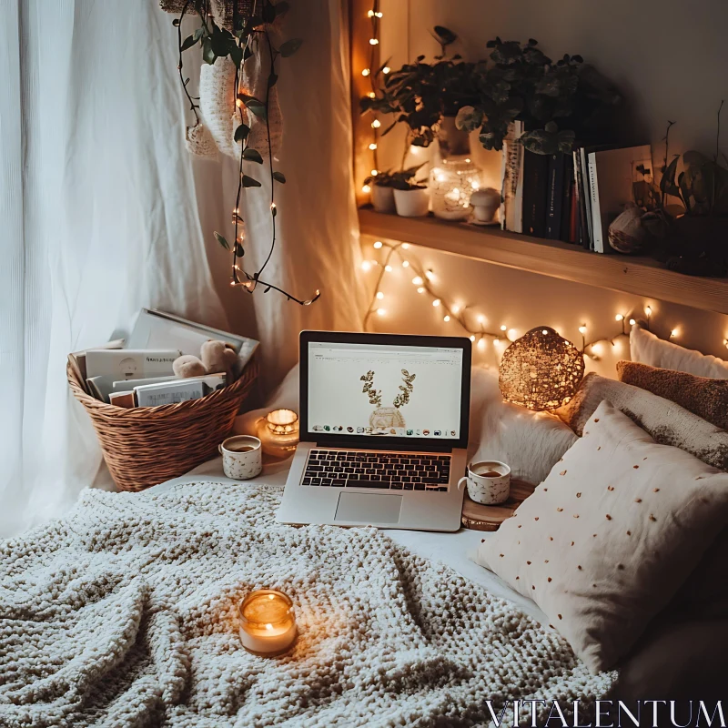 AI ART Comfortable Interior With Laptop And Candles