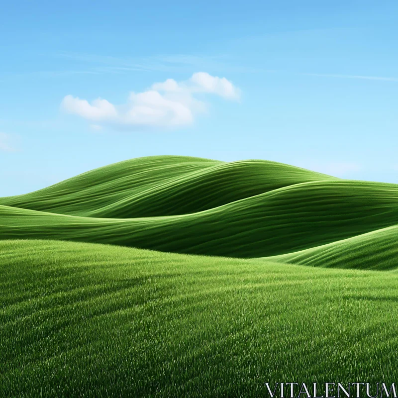 Rolling Green Landscape with Blue Sky AI Image