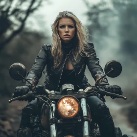 Woman in Leather Jacket on Bike