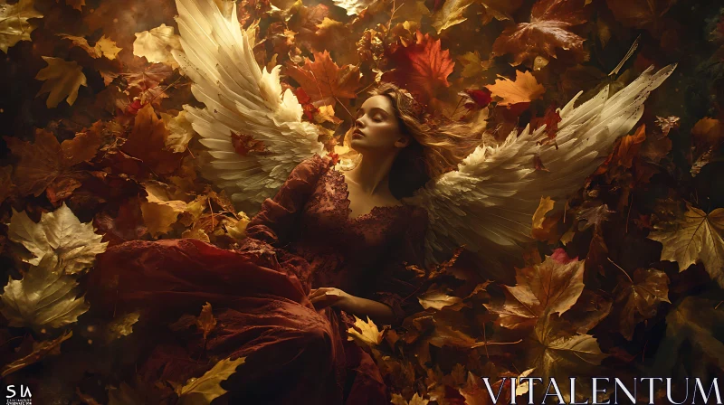 Angel in Autumn Leaves AI Image