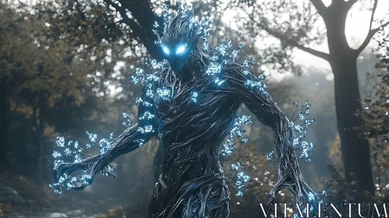 Enchanted Forest Creature with Blue Lights AI Image