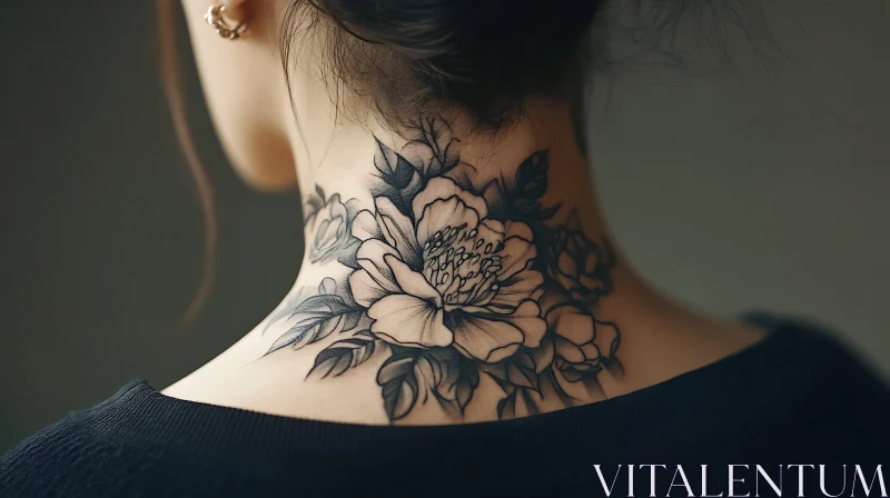 Intricate Flower Tattoo on the Neck AI Image