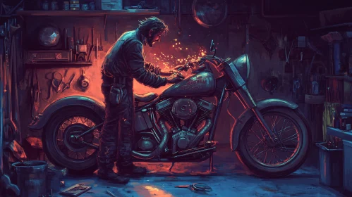 Garage Scene Motorcycle Repair