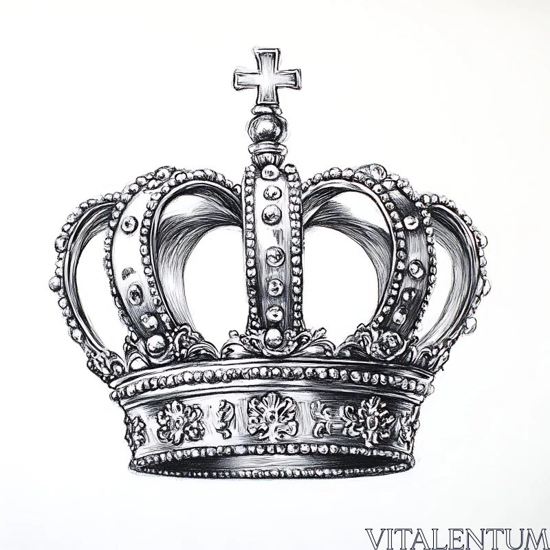 AI ART Monochrome Crown Drawing with Cross