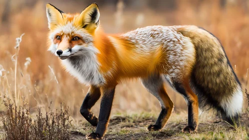 Fox Portrait in Autumn Meadow