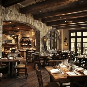 Rustic Restaurant with Stone Walls and Wooden Accents