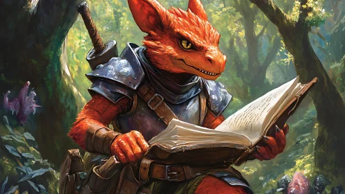 Armored Dragon Reading in the Woods