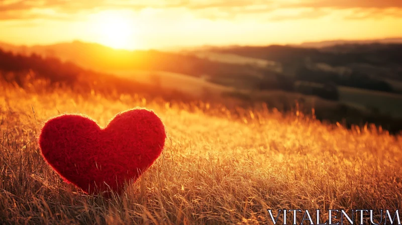 Romantic Sunset Heart in Field AI Image