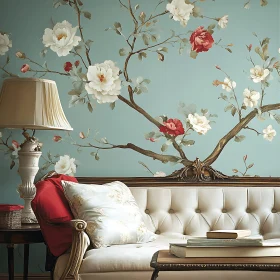 Elegant Interior with Floral Wallpaper Design