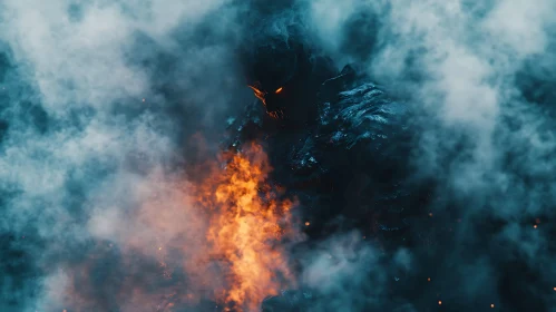 Fiery Demon Emerging from Smoke