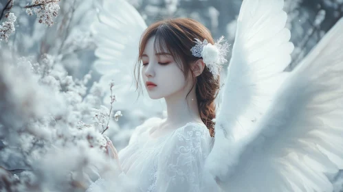 Winged Serenity: An Angel Among Flowers