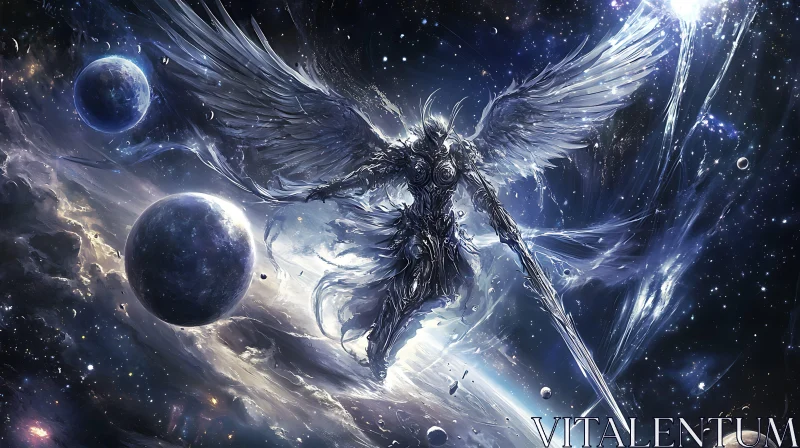 AI ART Winged Warrior in the Starry Expanse