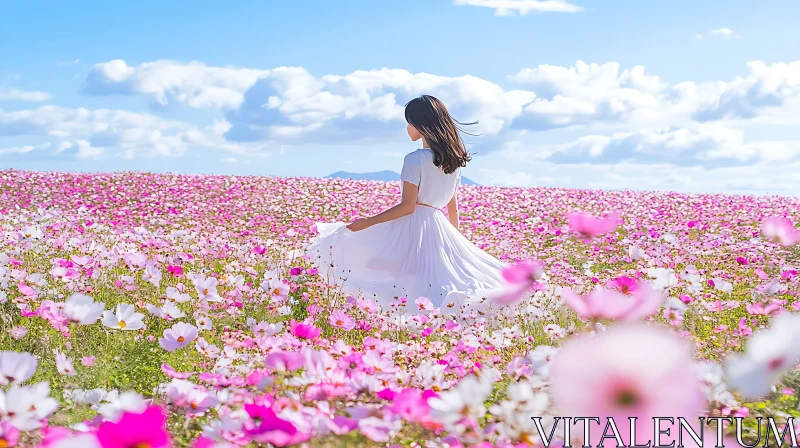 Dreamy Flower Field with Woman AI Image