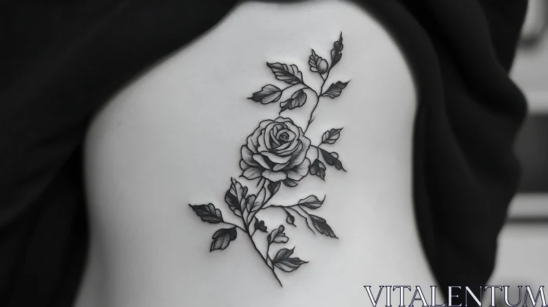 Intricate Rose and Leaves Tattoo AI Image