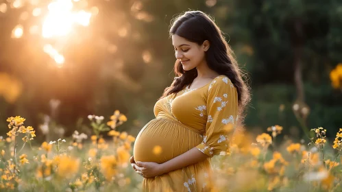 Pregnant Woman in Floral Field