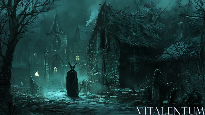 Cloaked Figure at the Haunted Castle AI Image