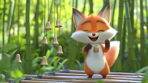 Cartoon Fox Joyfully Rings a Bell