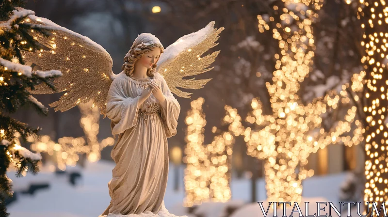 AI ART Winter Angel with Glowing Wings