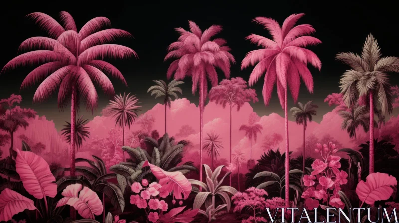Pink Jungle with Palm Trees: A Surreal Forest Scene AI Image