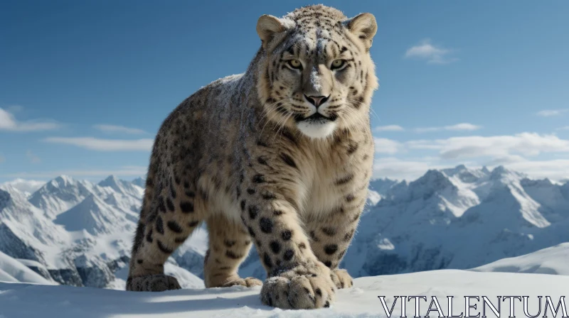 Snow Leopard on Snowy Mountain - A Photorealistic Rendering AI Image