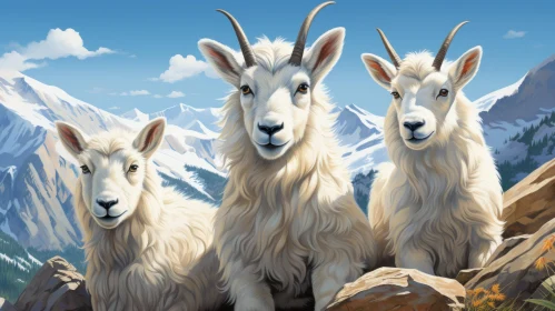 Whimsical Watercolor of Mountain Goats: Children's Book Illustration